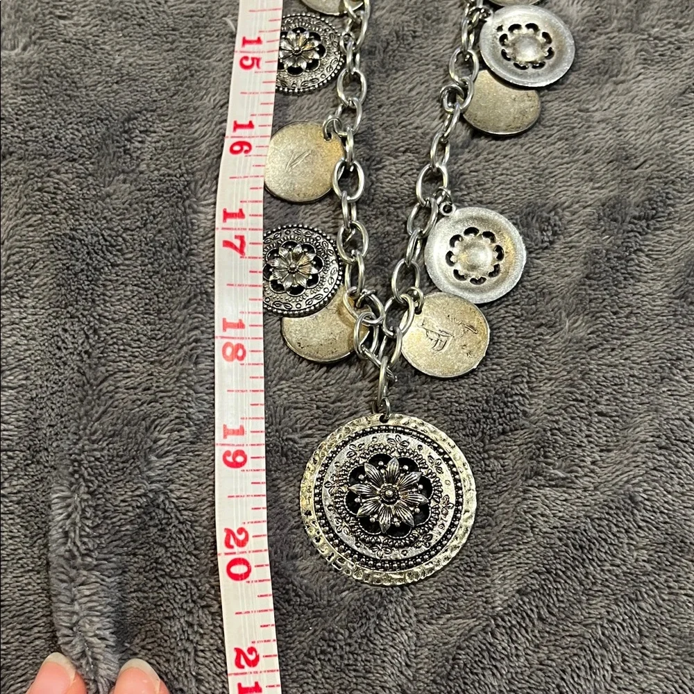 Floral Medallion Pendant Necklace - Silver Tone - Picture 5 of 5